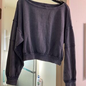 We The Free Cropped Waffle Knit Pullover - Charcoal Gray